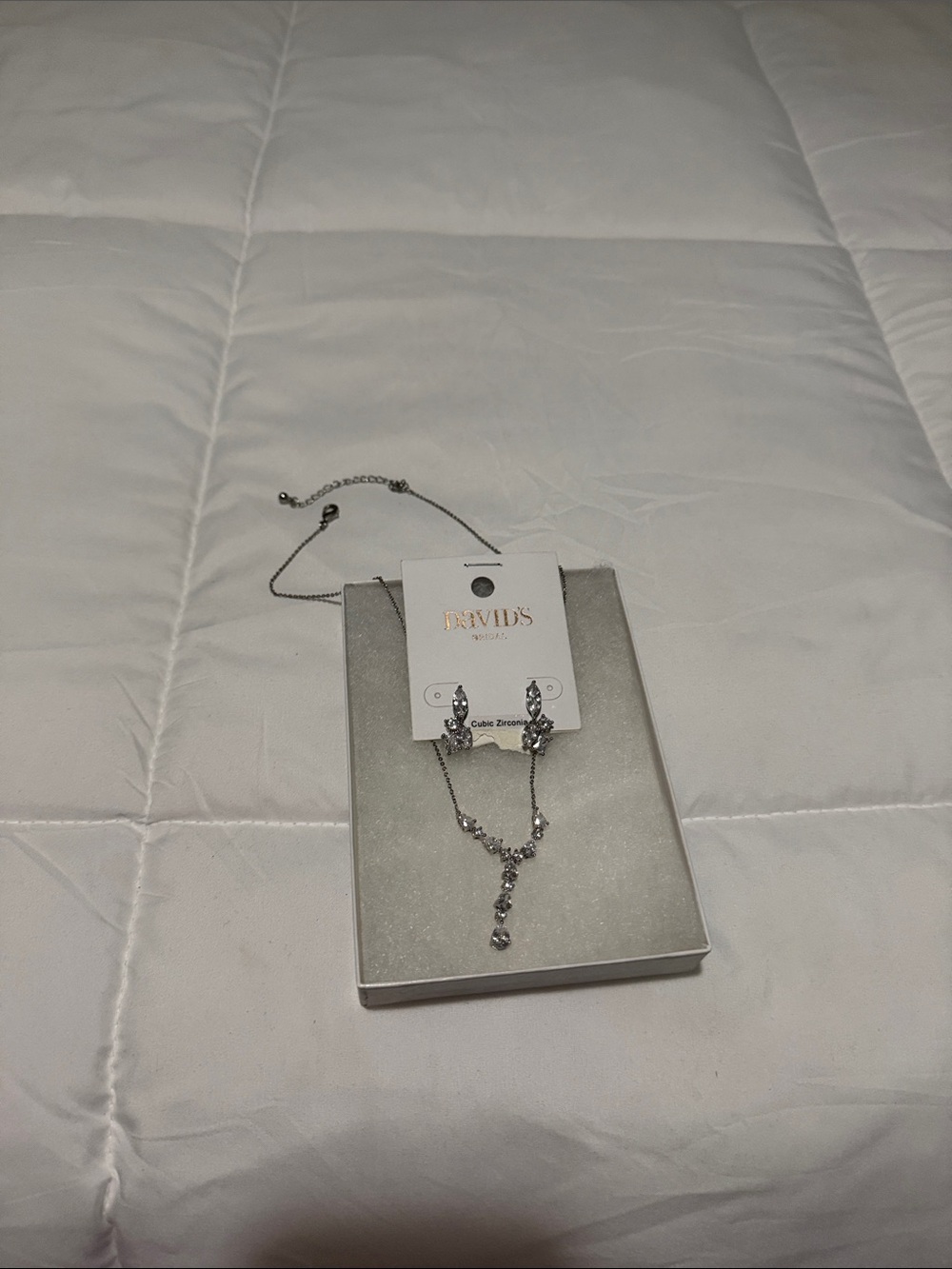 David's Bridal Silver-Tone Cubic Zirconia Drop Necklace and Earring Set